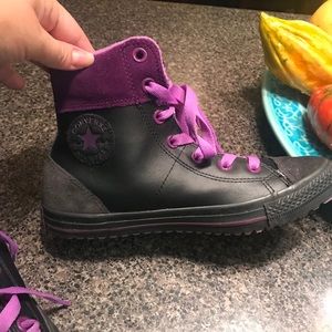 Black & Grey Leather w Purple Converse Hightop